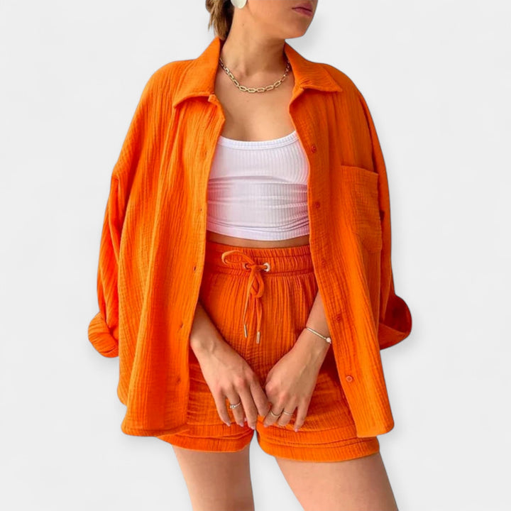 Tofarvet Sommer Sæt Top og Shorts