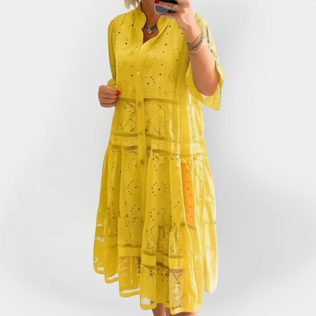 Lace Kjole med Ærmer og Frontknapper 