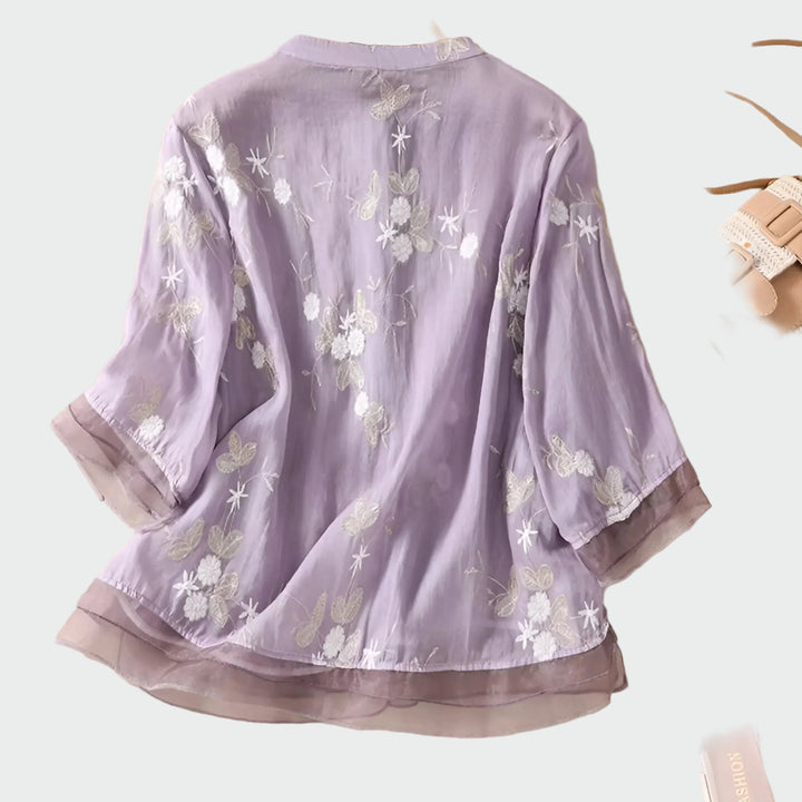 Bomuldsbluse med broderede blomster