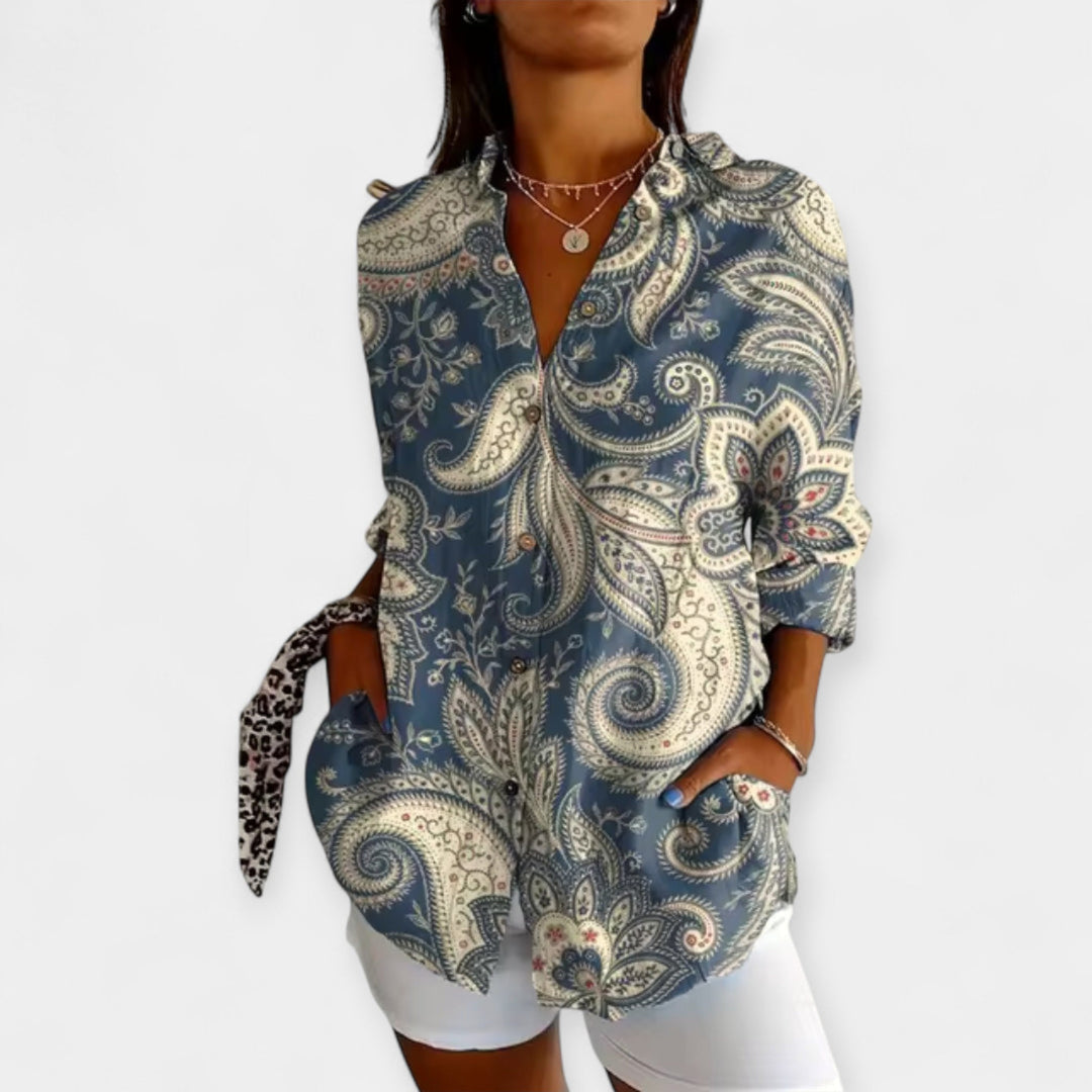 Bluse med Knapper og Blomsterdesign