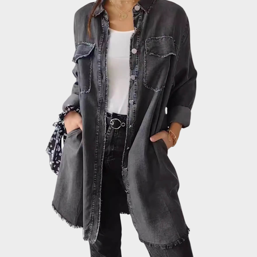 Denimskjorte med lange ærmer og klassiske krav