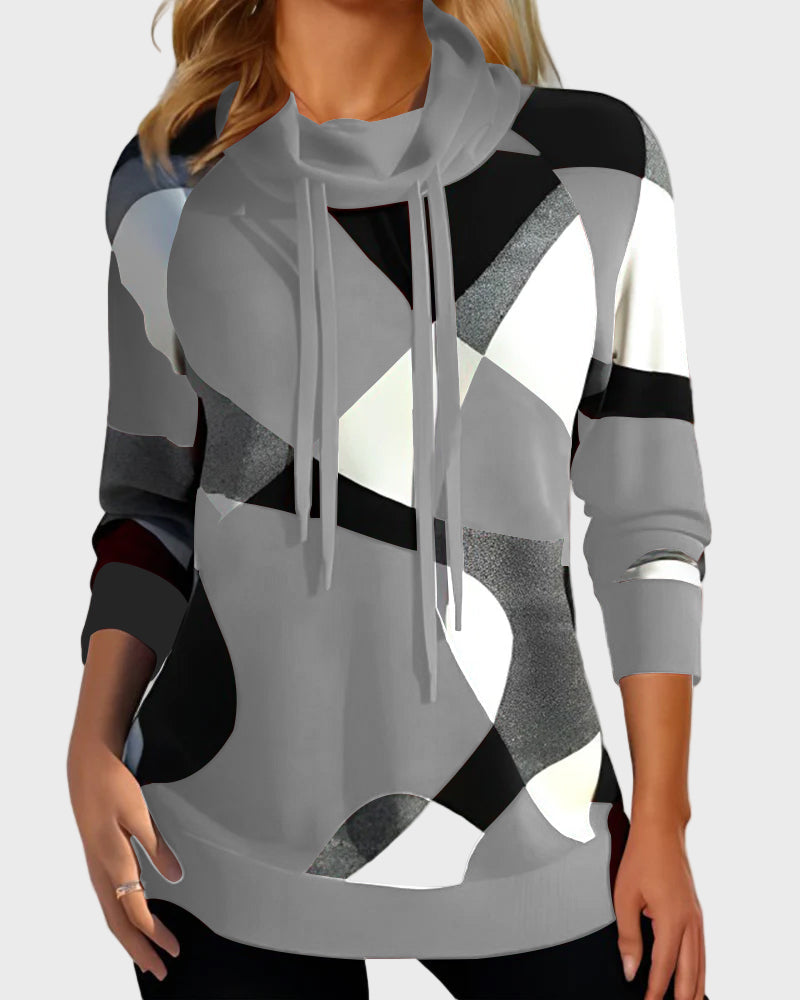 Strikket Hoodie med Kunstnerisk Design og Hætte