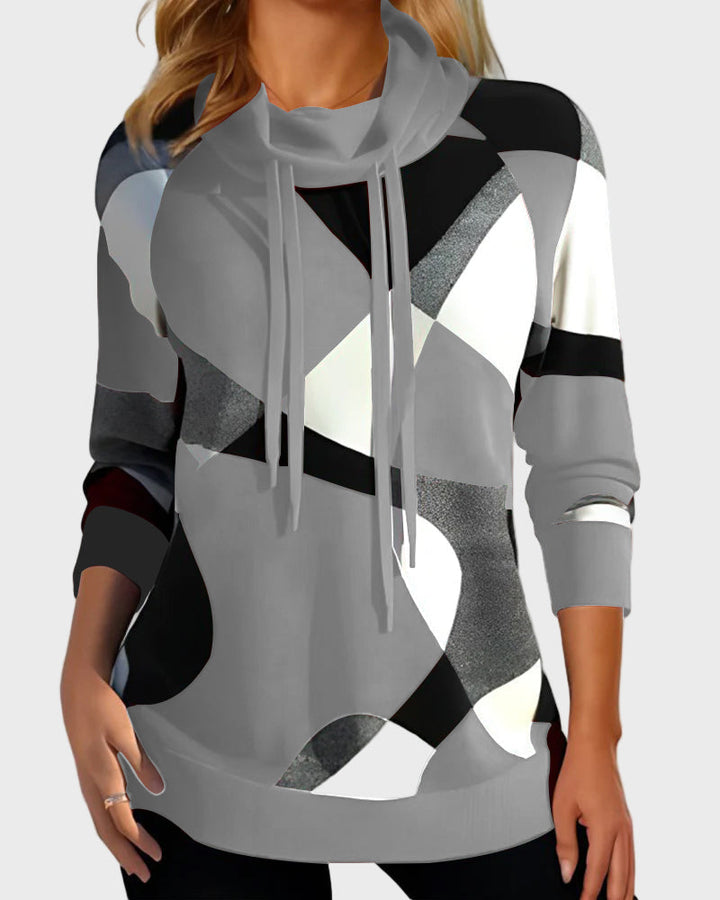 Strikket Hoodie med Kunstnerisk Design og Hætte