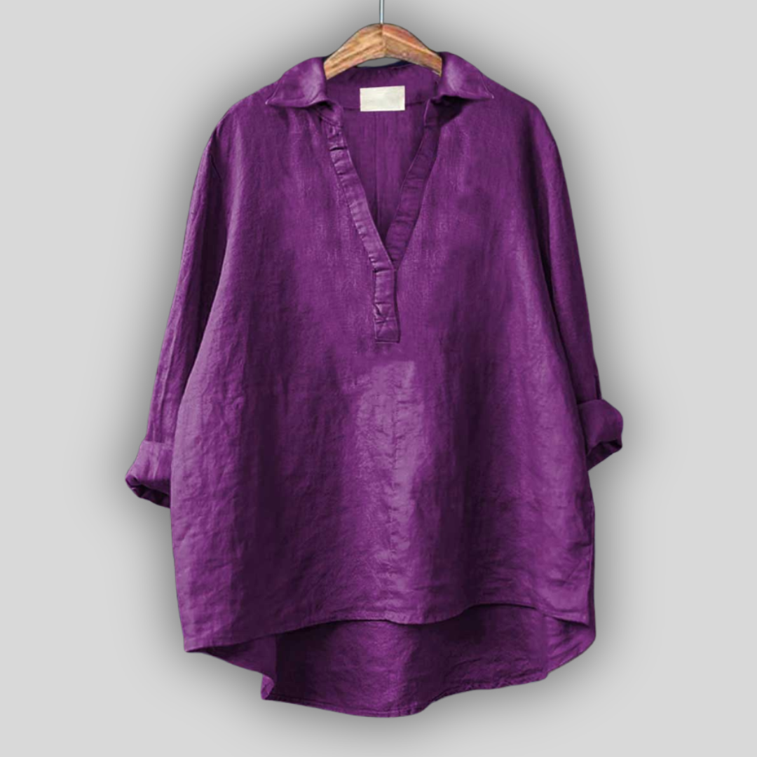Hvid Linned Bluse med V-udskæring