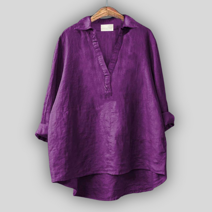 Hvid Linned Bluse med V-udskæring