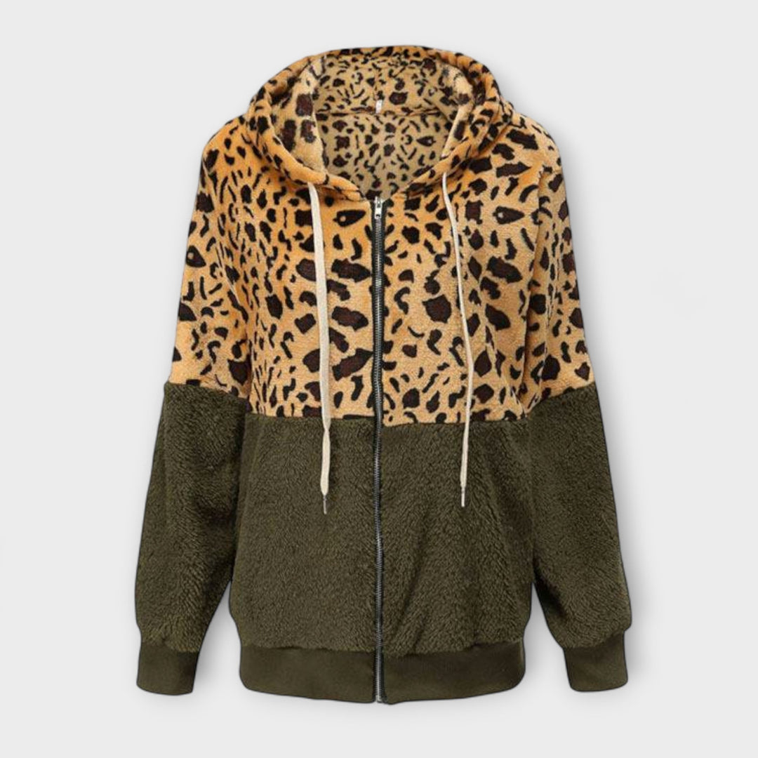 Lea - Fleece sweatshirt med hætte i leopardmønster