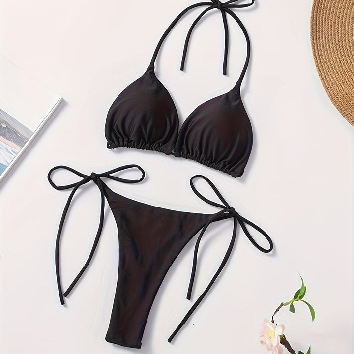 Bikini med Halterneck og V-Skæring