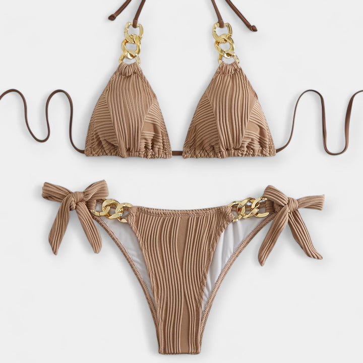 Stribet Bikini Sæt med Sømme