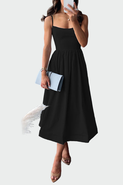 Elegant Midi Kjole med Stropper