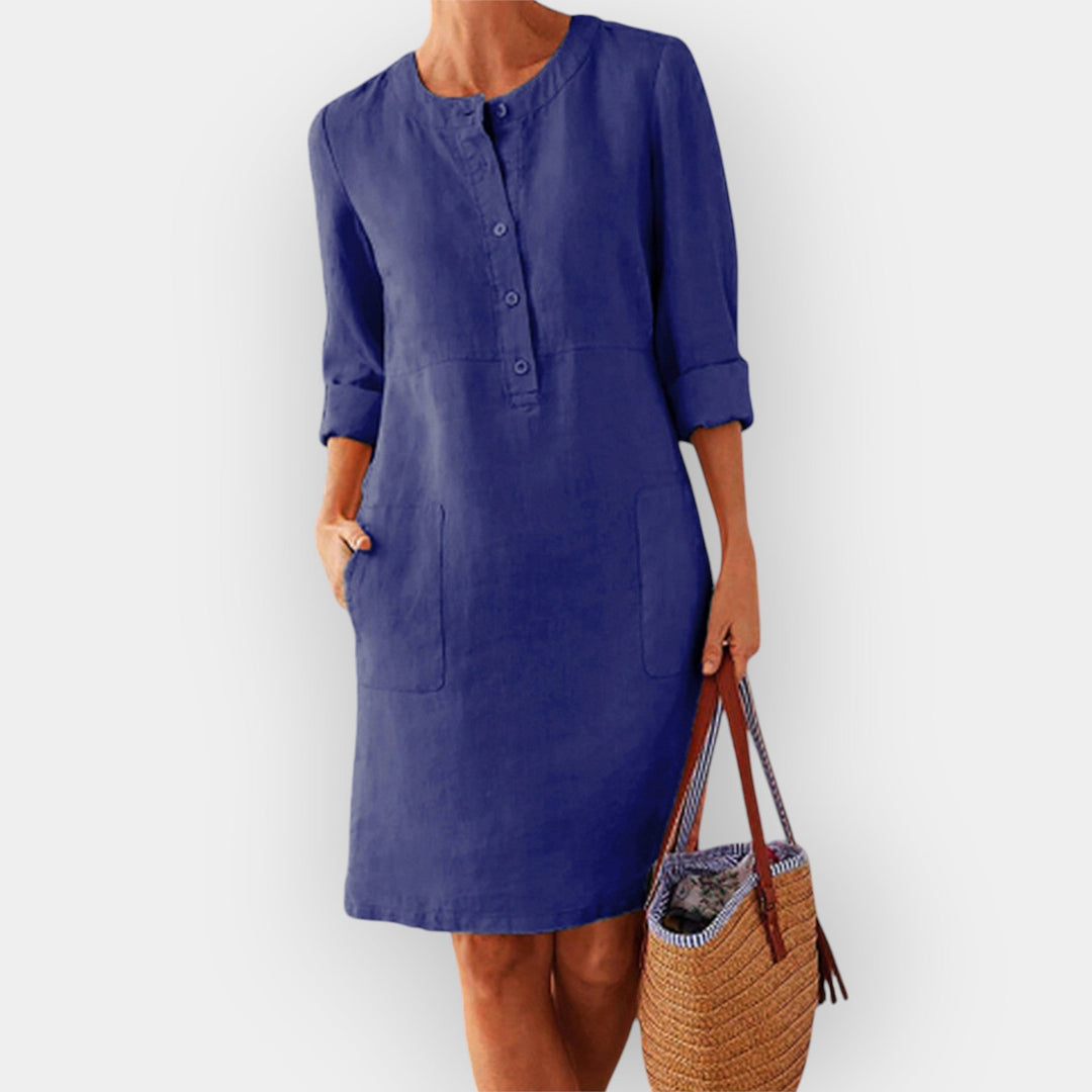 Elegant Bomulds Midi Kjole med Enkel Design
