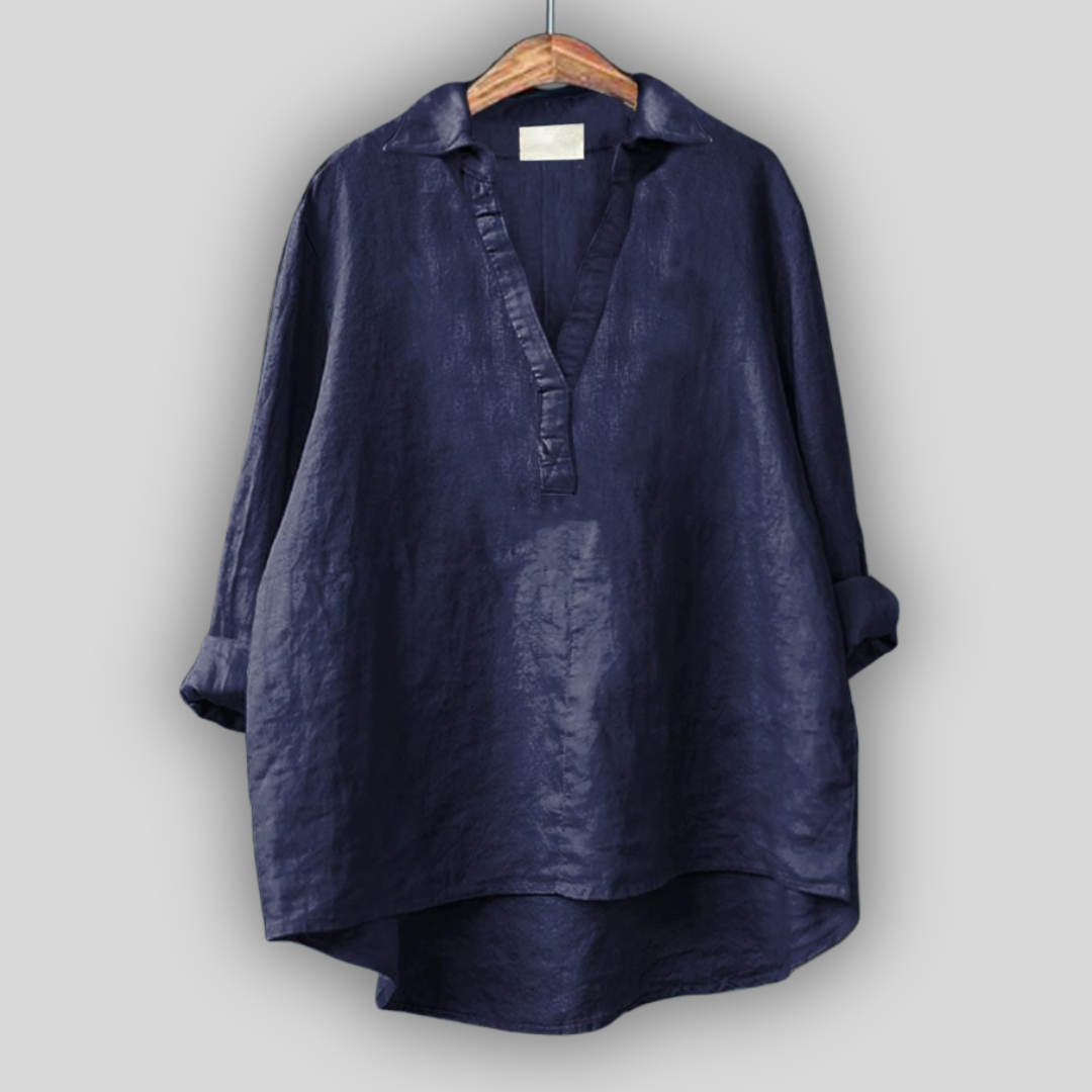 Hvid Linned Bluse med V-udskæring