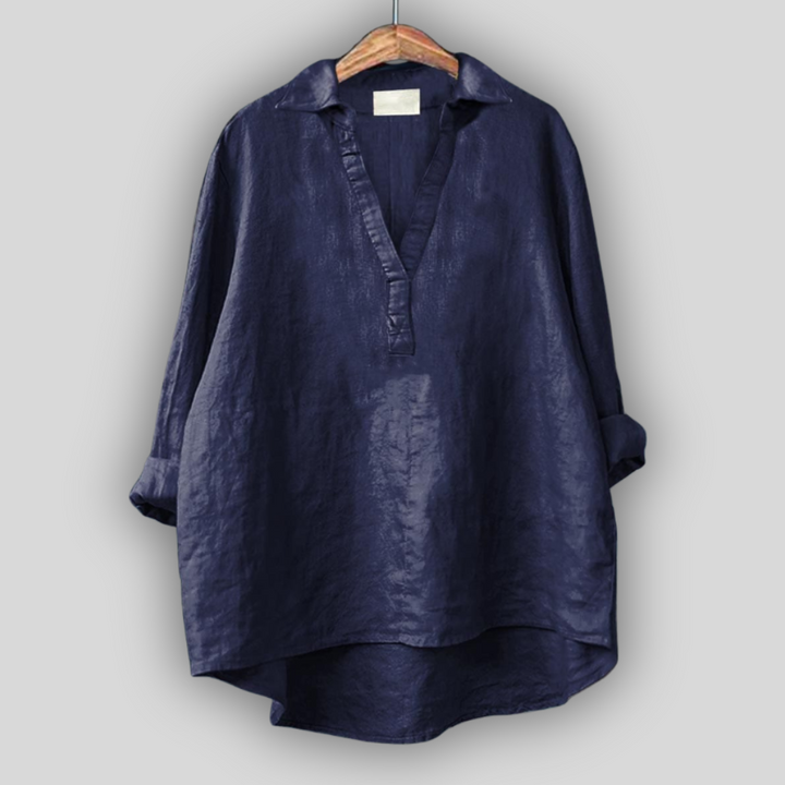 Hvid Linned Bluse med V-udskæring