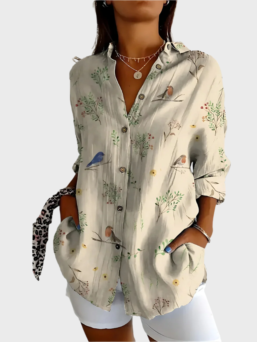 Bomuldsbluse med Blomsterdesign