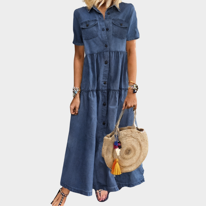 Blodt, knapluket denimkjole