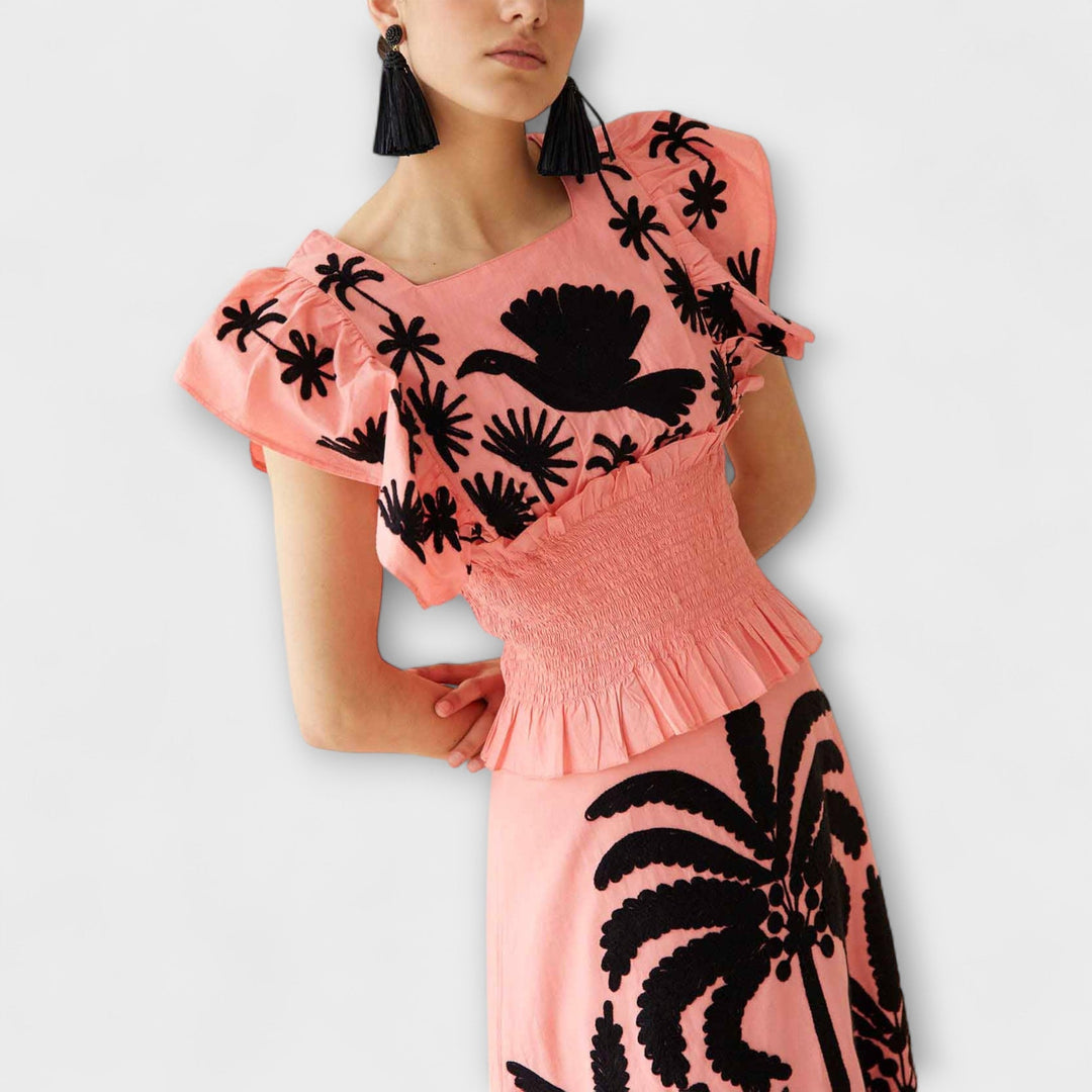 Stilfuld Tanktop med palme- og tropisk fugl design