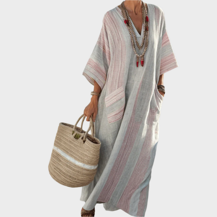Kaftan med Striber og Oversized Lommer