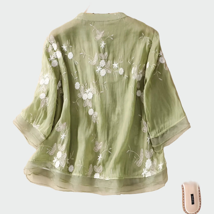 Bomuldsbluse med broderede blomster