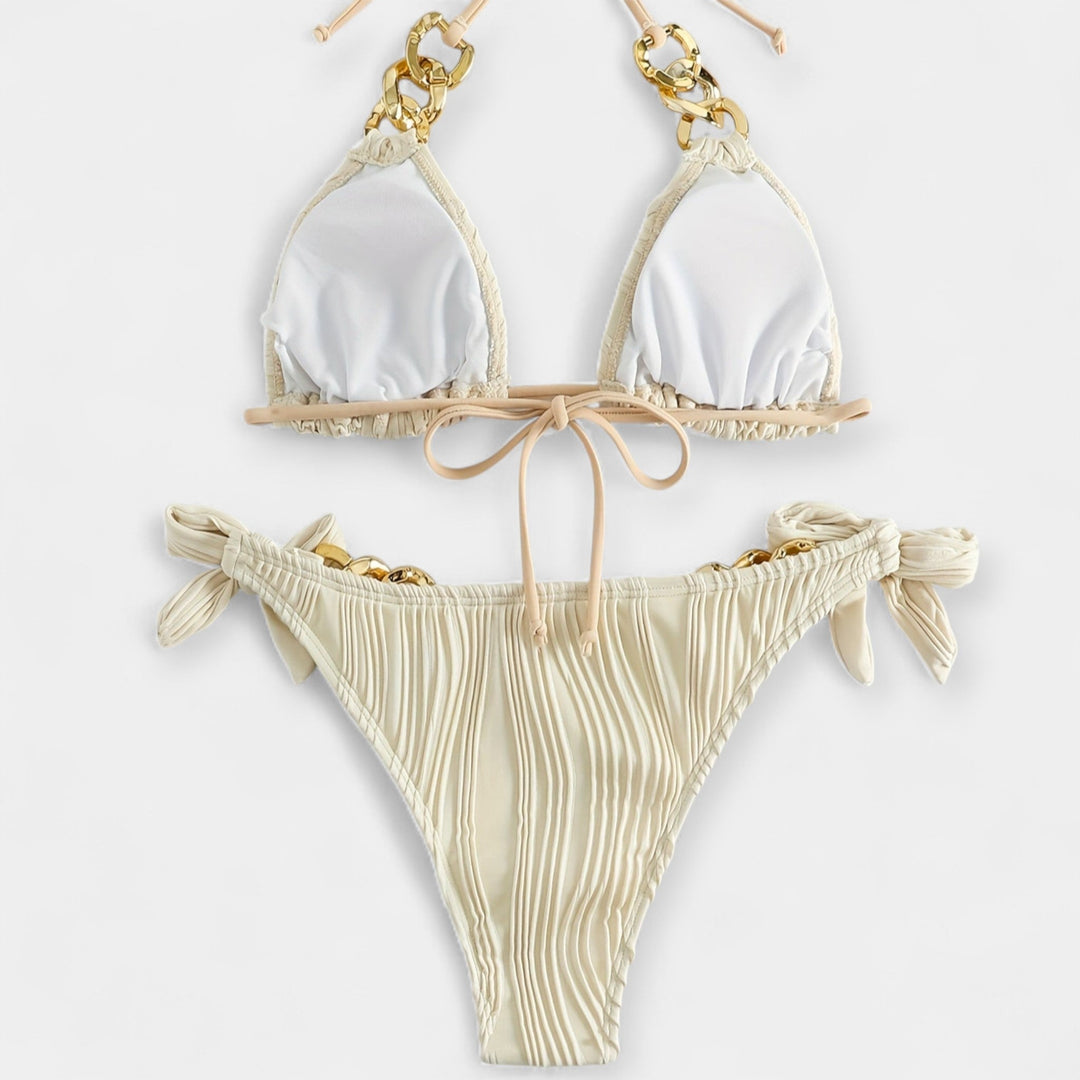 Stribet Bikini Sæt med Sømme