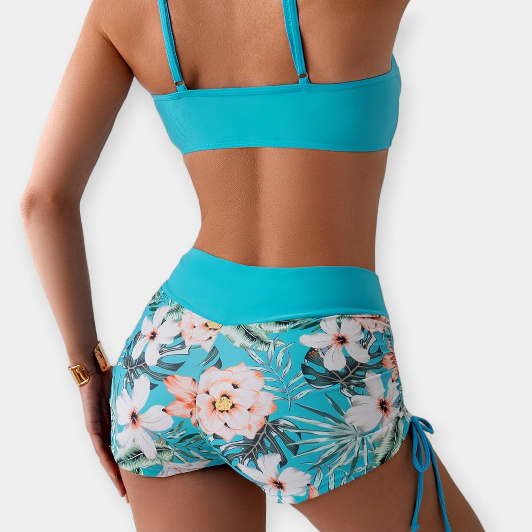 Højtaljede Bikini med Tropiske Mønstre