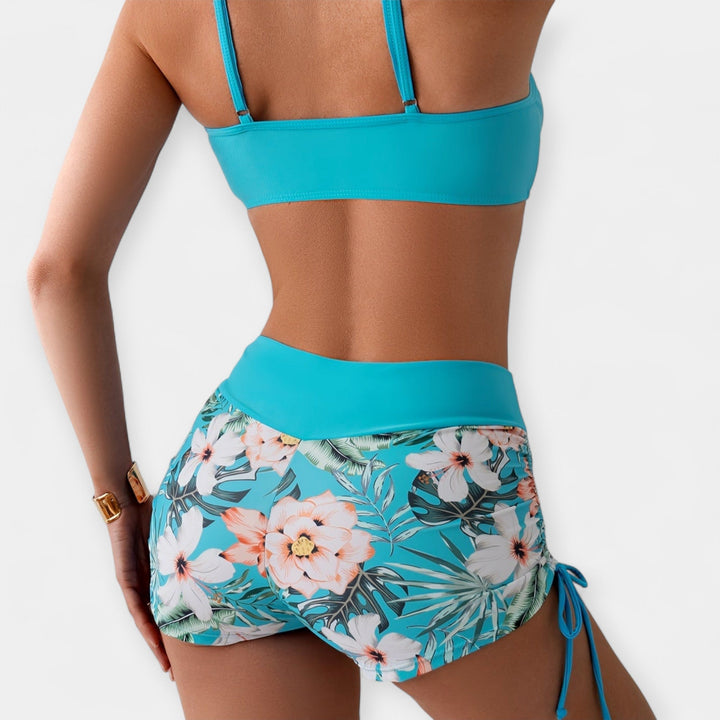 Højtaljede Bikini med Tropiske Mønstre