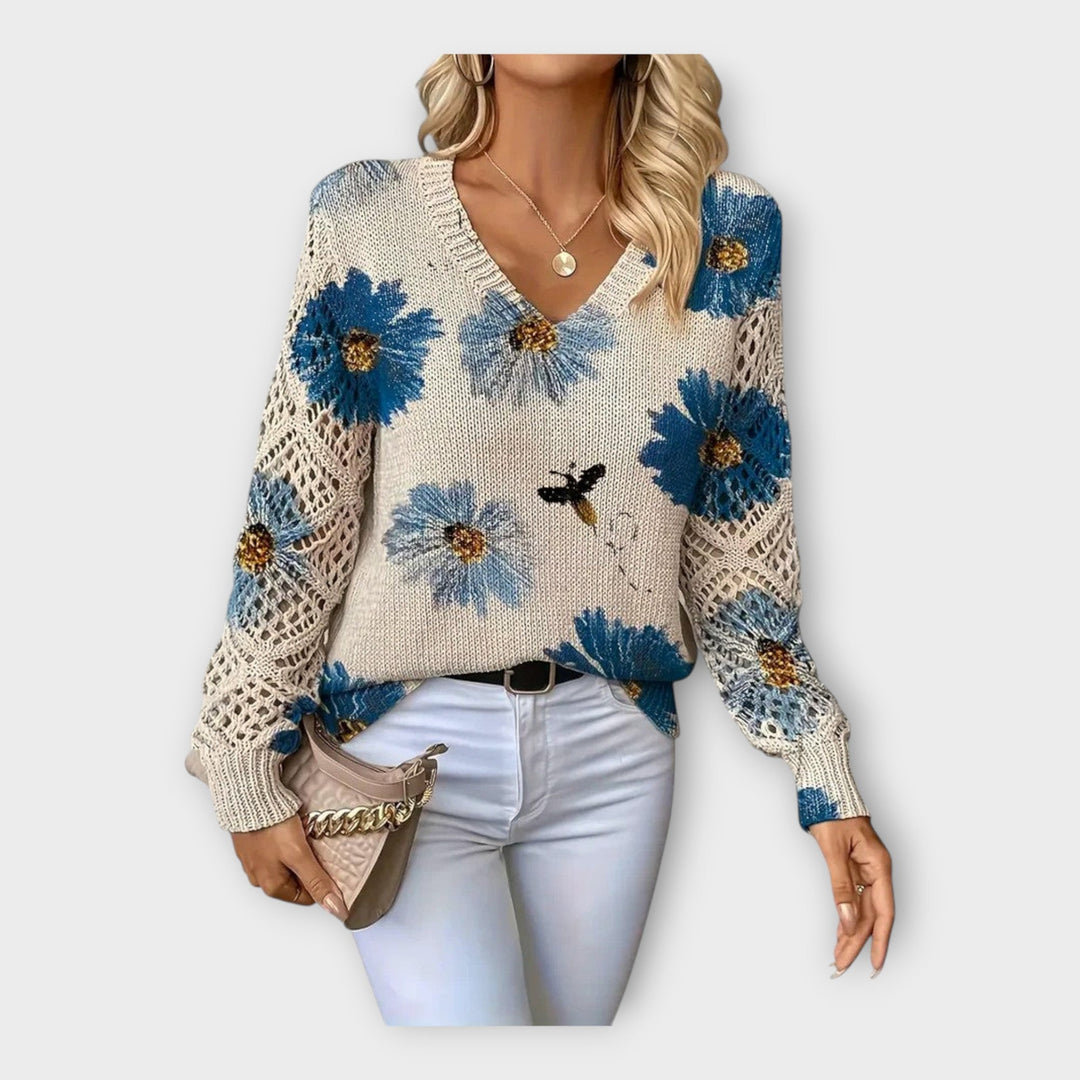 Strikket Bluse med Blonde Detaljer