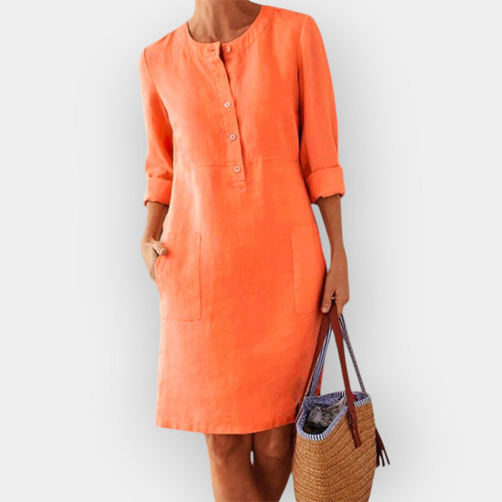Elegant Bomulds Midi Kjole med Enkel Design