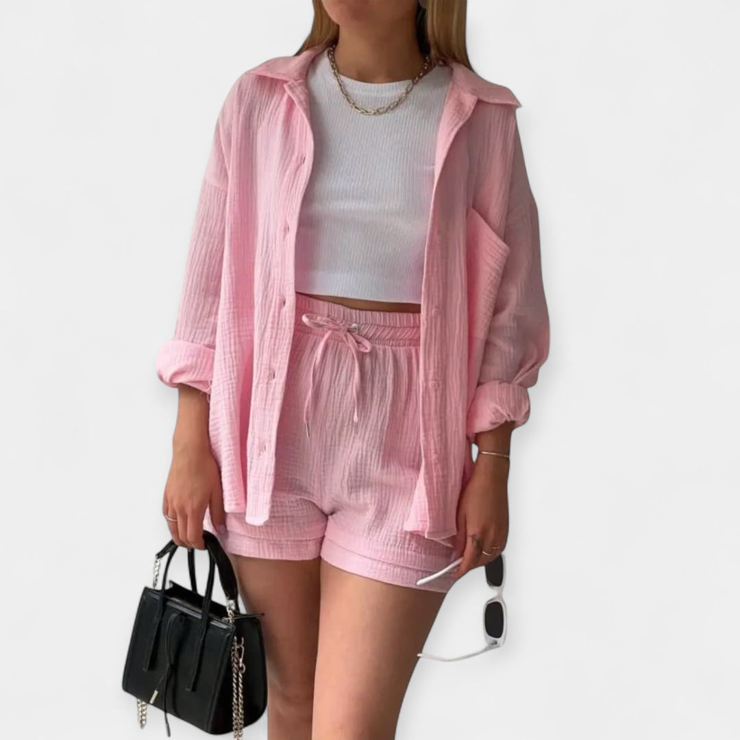 Tofarvet Sommer Sæt Top og Shorts
