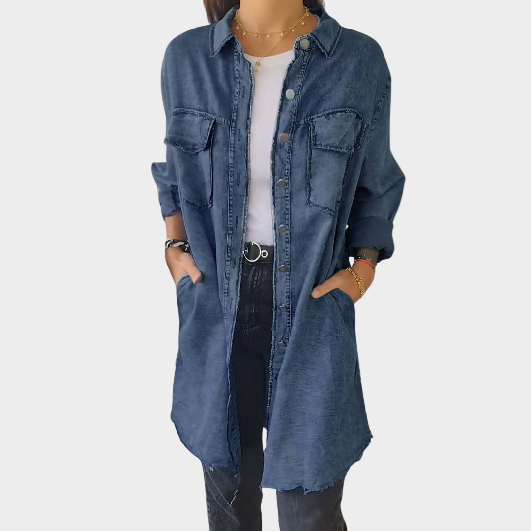 Denimskjorte med lange ærmer og klassiske krav