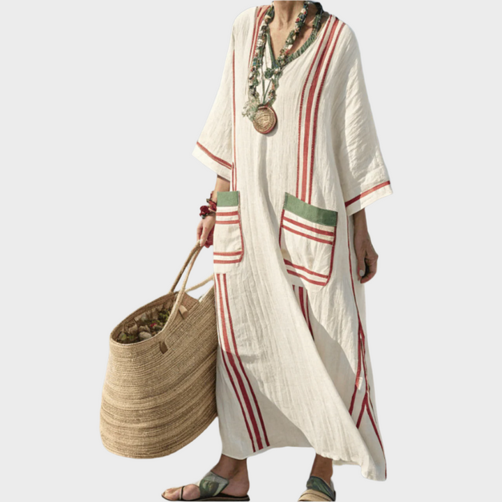 Kaftan med Striber og Oversized Lommer