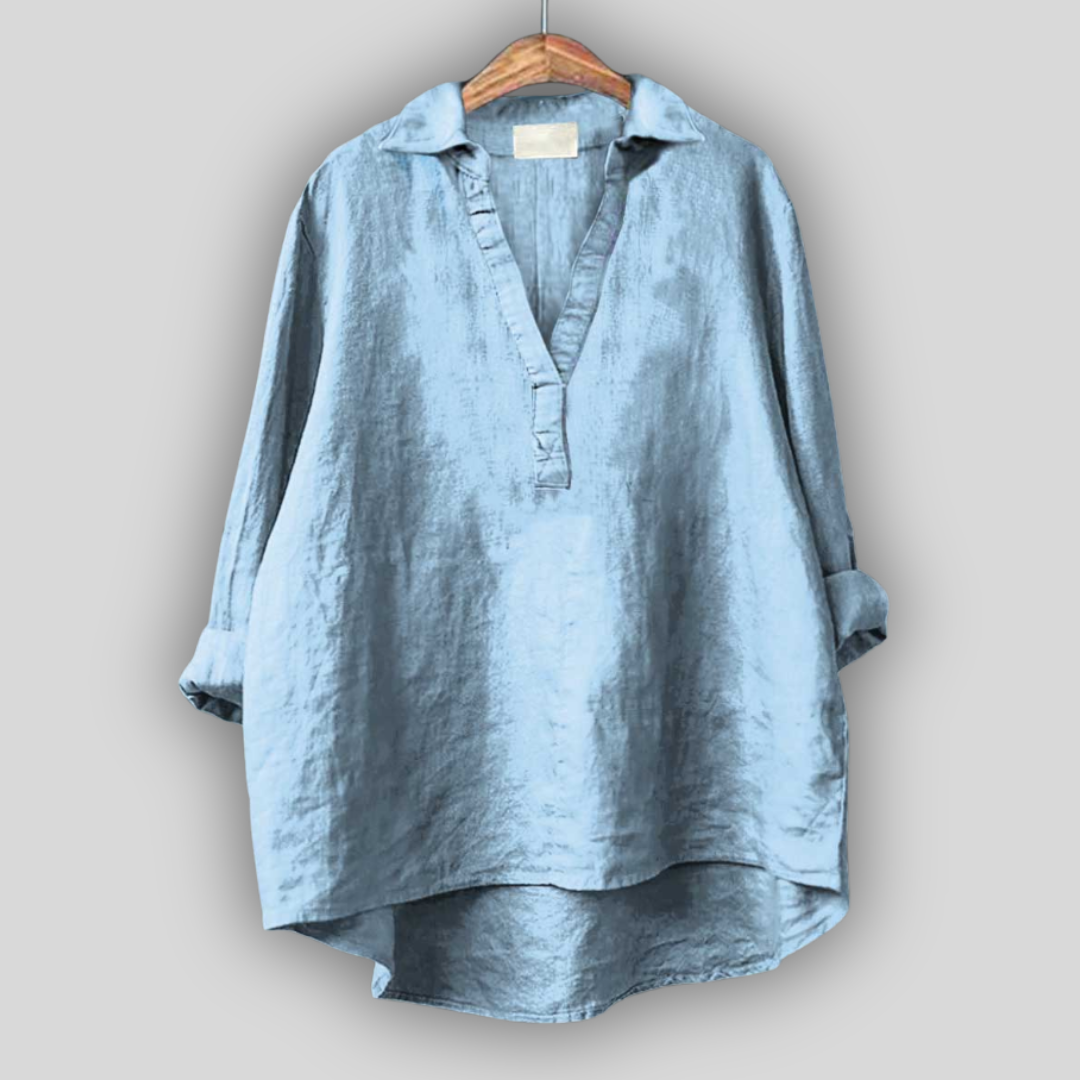 Hvid Linned Bluse med V-udskæring