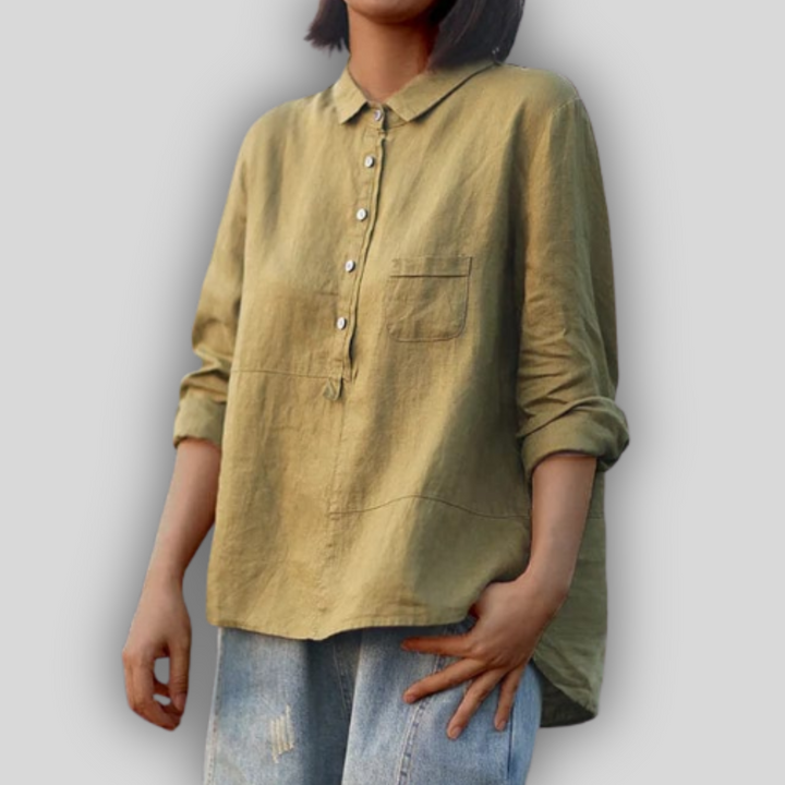 Linned Bluse Grøn Enkelhed