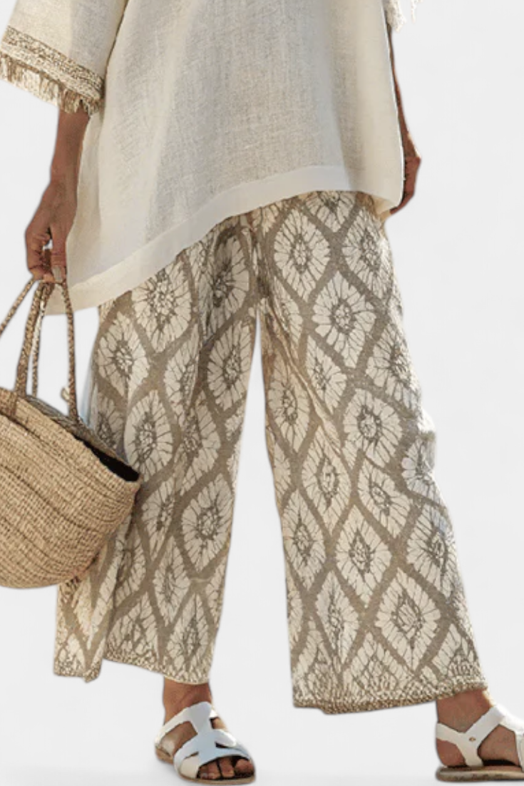 Boho Chic Daisy Sæt: Lang Bluse og Mønstrede Bukser til Unik Stil