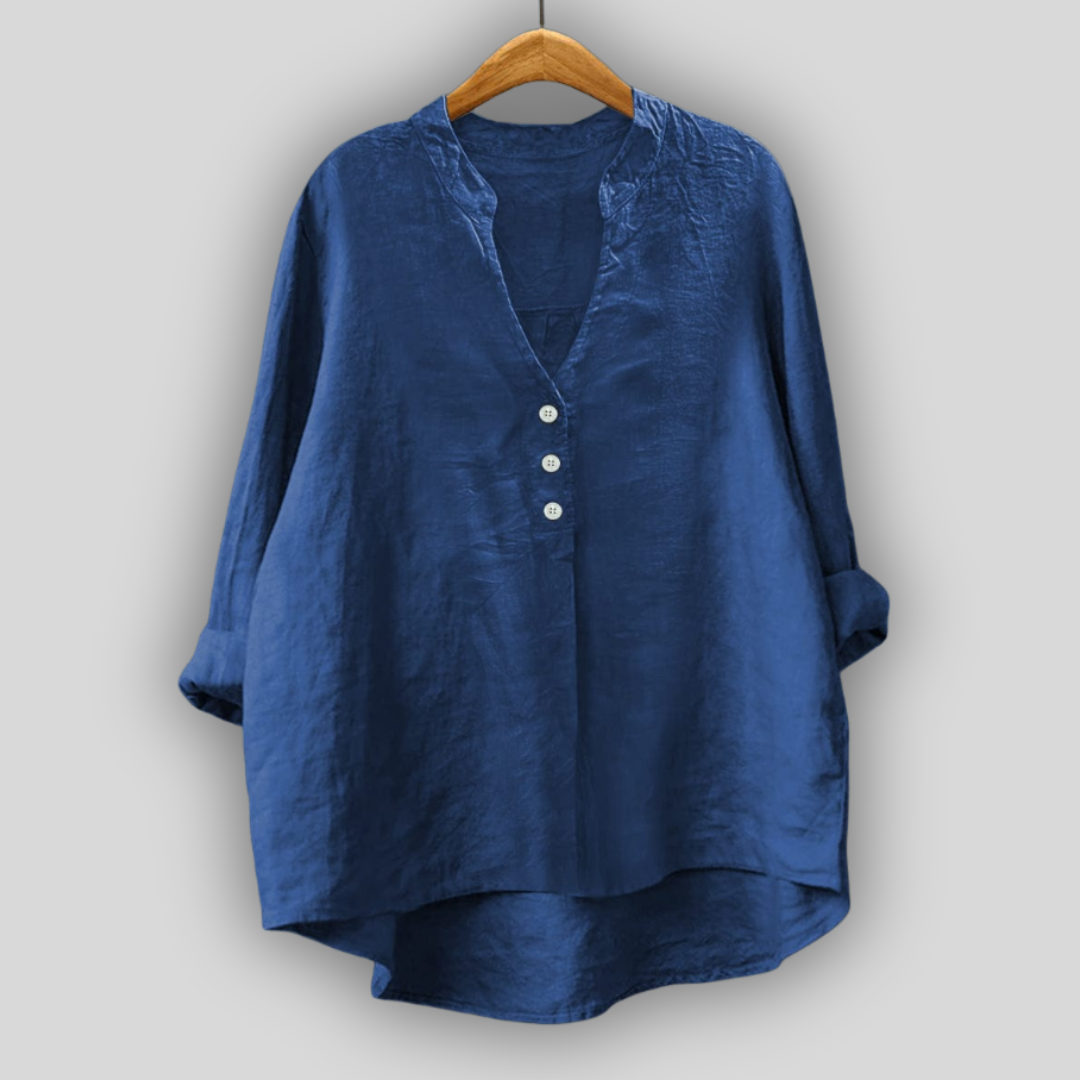 Brun linned bluse med knapper