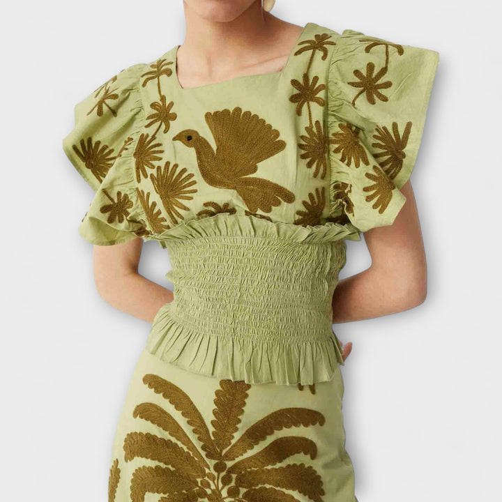 Stilfuld Tanktop med palme- og tropisk fugl design