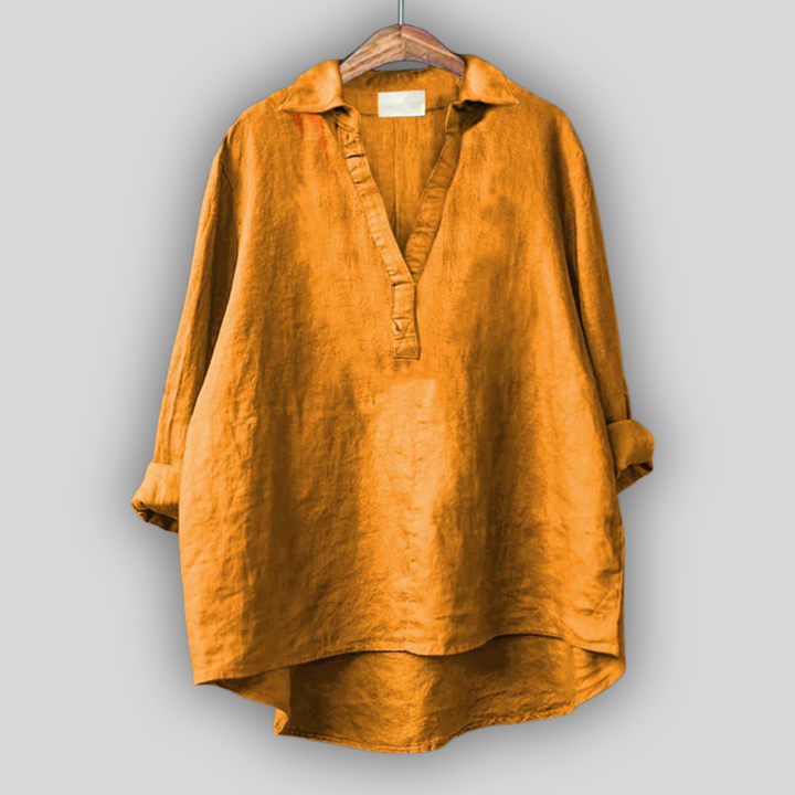 Hvid Linned Bluse med V-udskæring