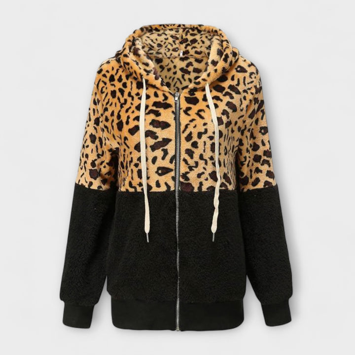 Lea - Fleece sweatshirt med hætte i leopardmønster
