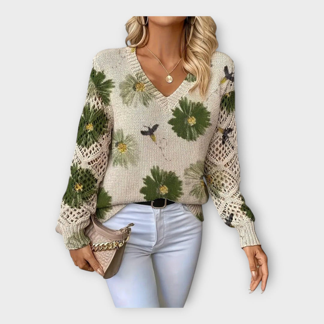 Strikket Bluse med Blonde Detaljer