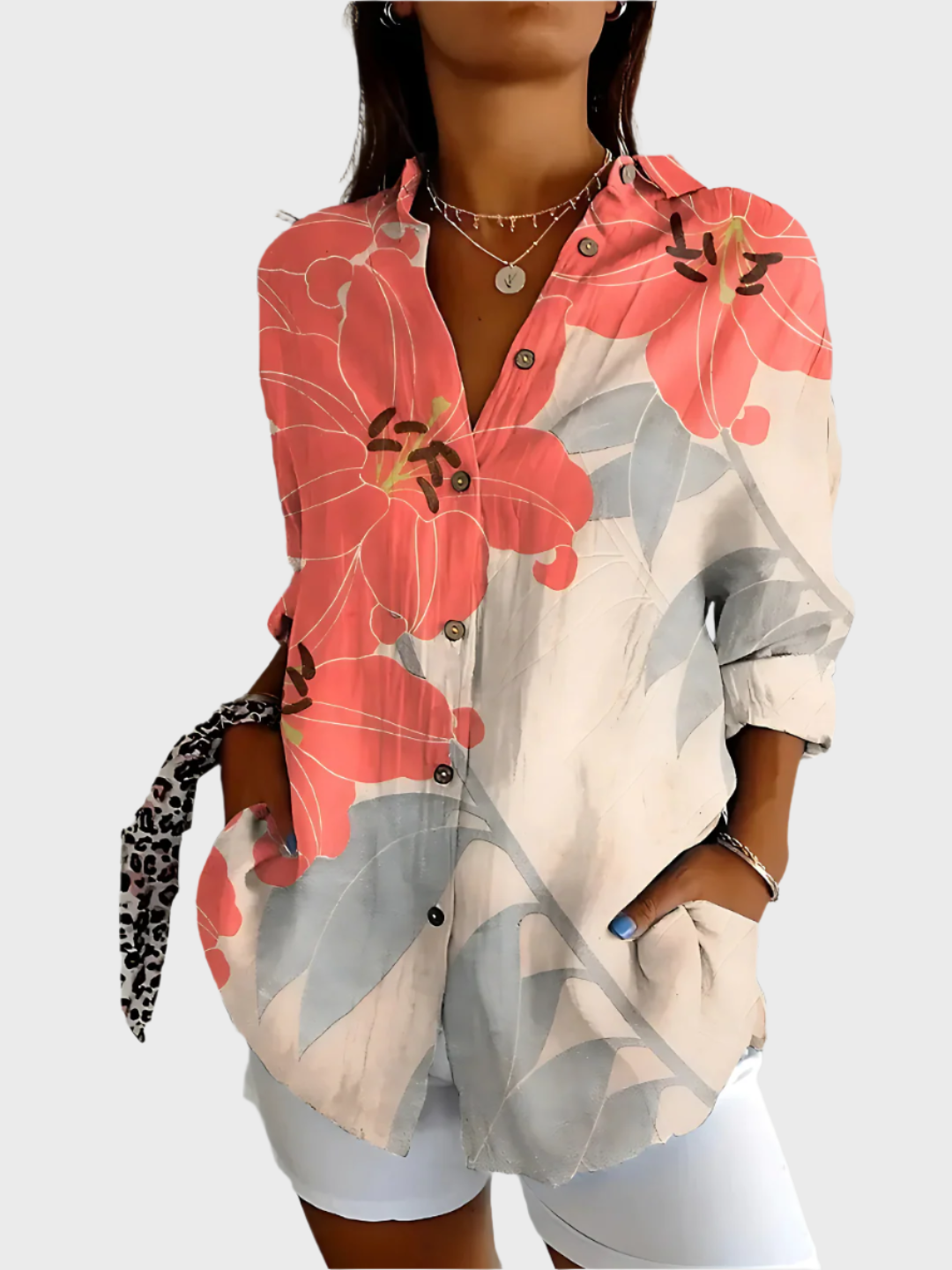 Bomuldsbluse med Blomsterdesign