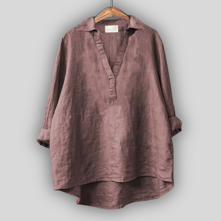 Hvid Linned Bluse med V-udskæring
