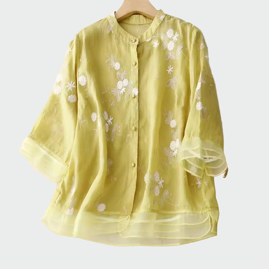 Bomuldsbluse med broderede blomster