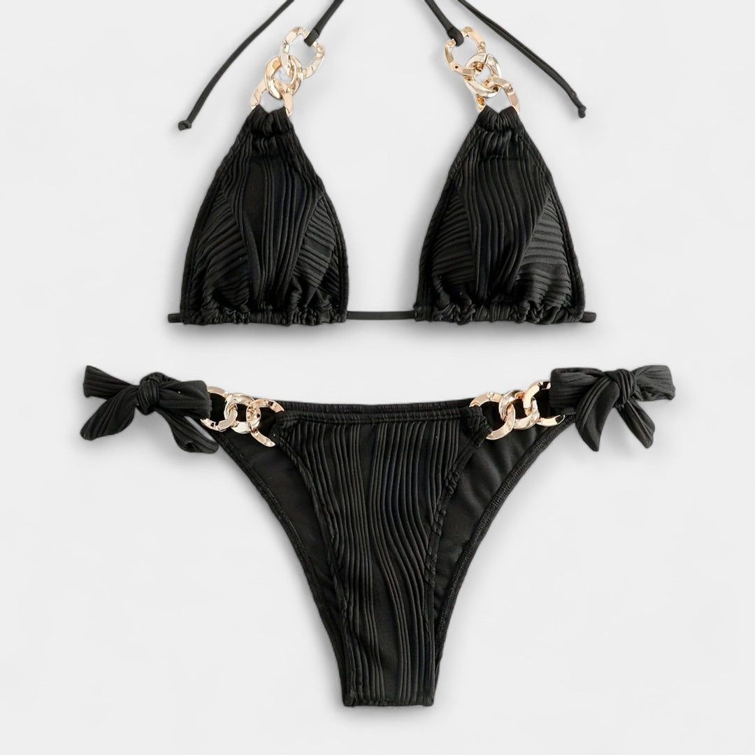 Stribet Bikini Sæt med Sømme