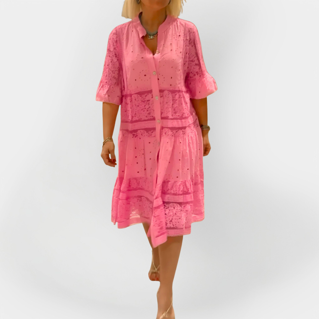 Lace Kjole med Ærmer og Frontknapper 