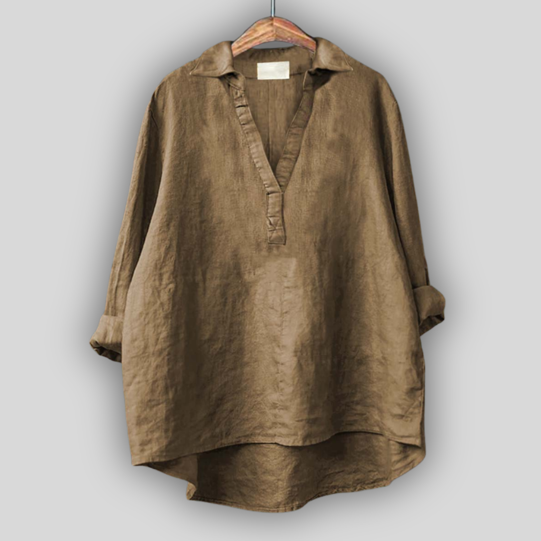 Hvid Linned Bluse med V-udskæring