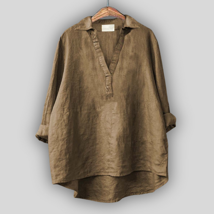 Hvid Linned Bluse med V-udskæring