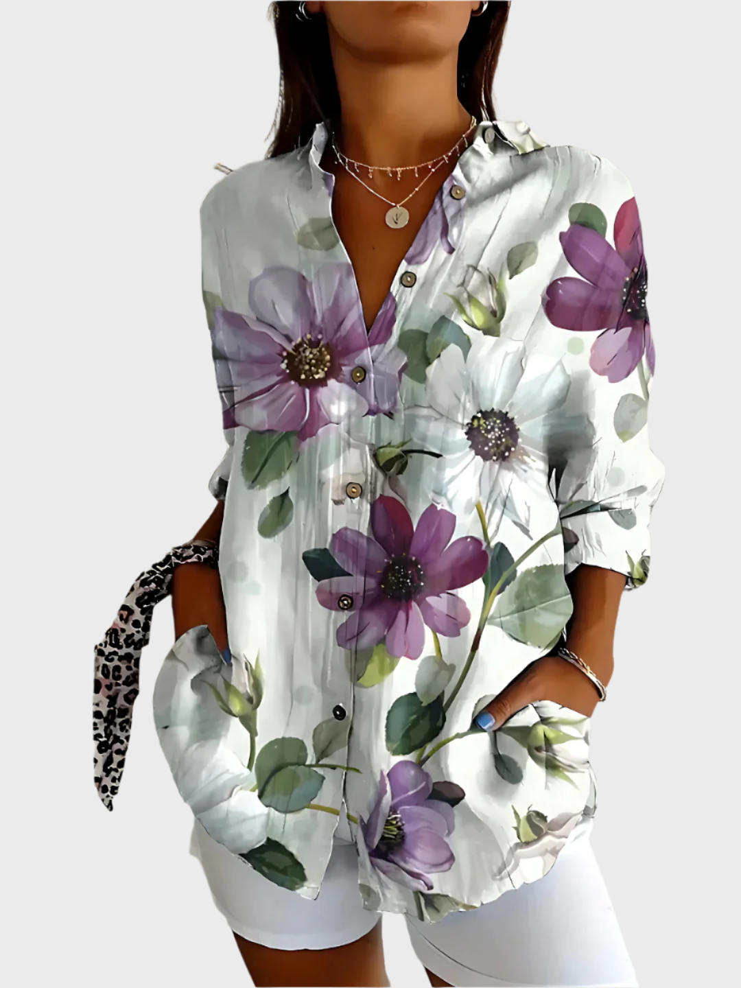Bomuldsbluse med Blomsterdesign