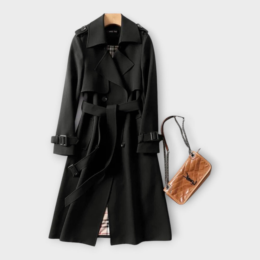 Klassisk Lang Trench Coat med Bælte