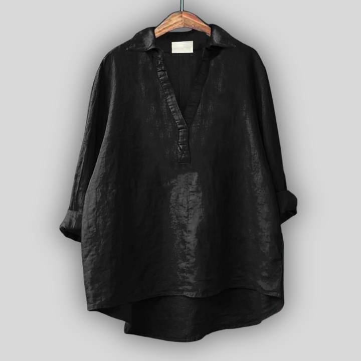 Hvid Linned Bluse med V-udskæring