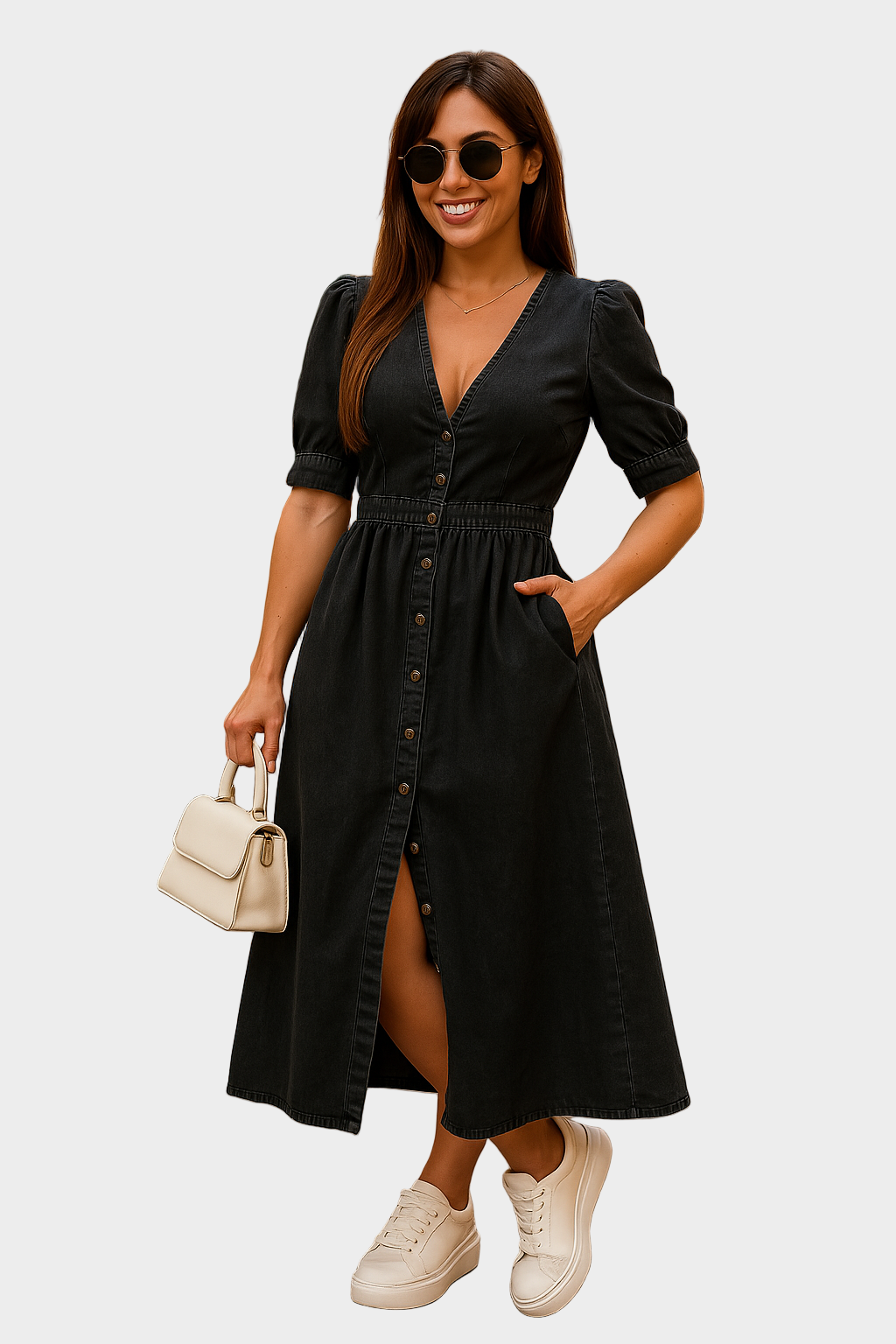 Knappet denimkjole