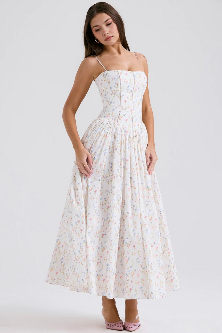 Maxi Kjole med Tynde Stropper og Blomsterdesign