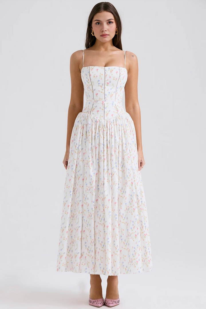 Maxi Kjole med Tynde Stropper og Blomsterdesign